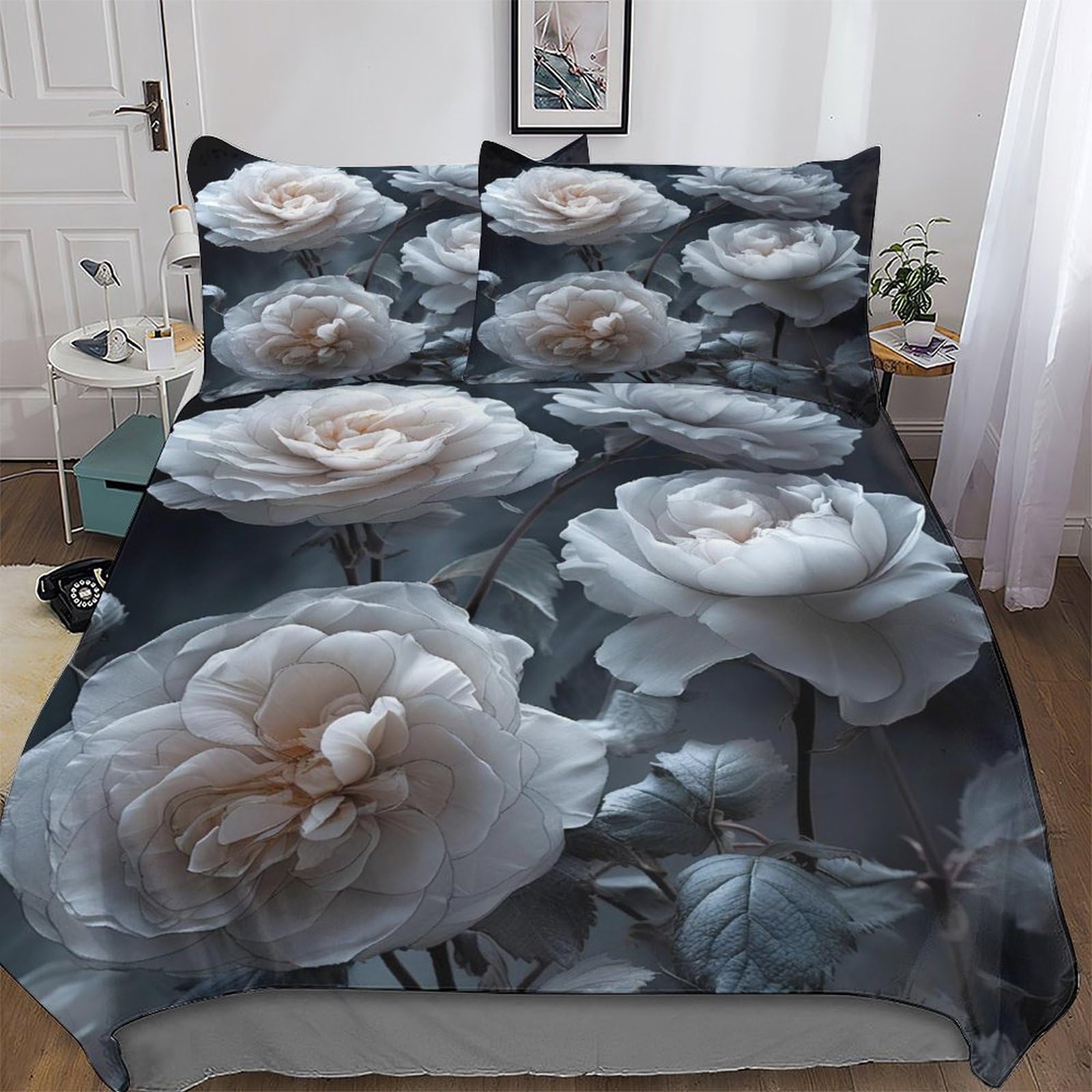 Parure housse de couette fleur 3D haut de gamme en microfibre ultra douce 220x240cm