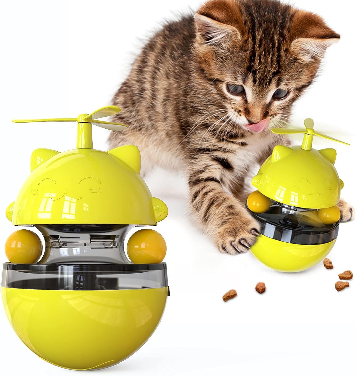 NO Tumbler Interactive Cat Toy, Cat Snack Dispenser with Double Rolling Balls, Cat Windmill Turntable, IQ Training Games and Sports…