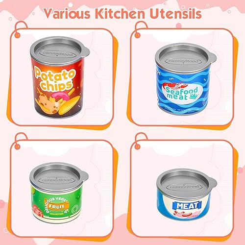 Miniatura 8 de 118 piezas de mini accesorios de cocina para niños, juego de cocina de simulación con utensilios de cocina, vajilla y 2 juegos de frutas, regalo de