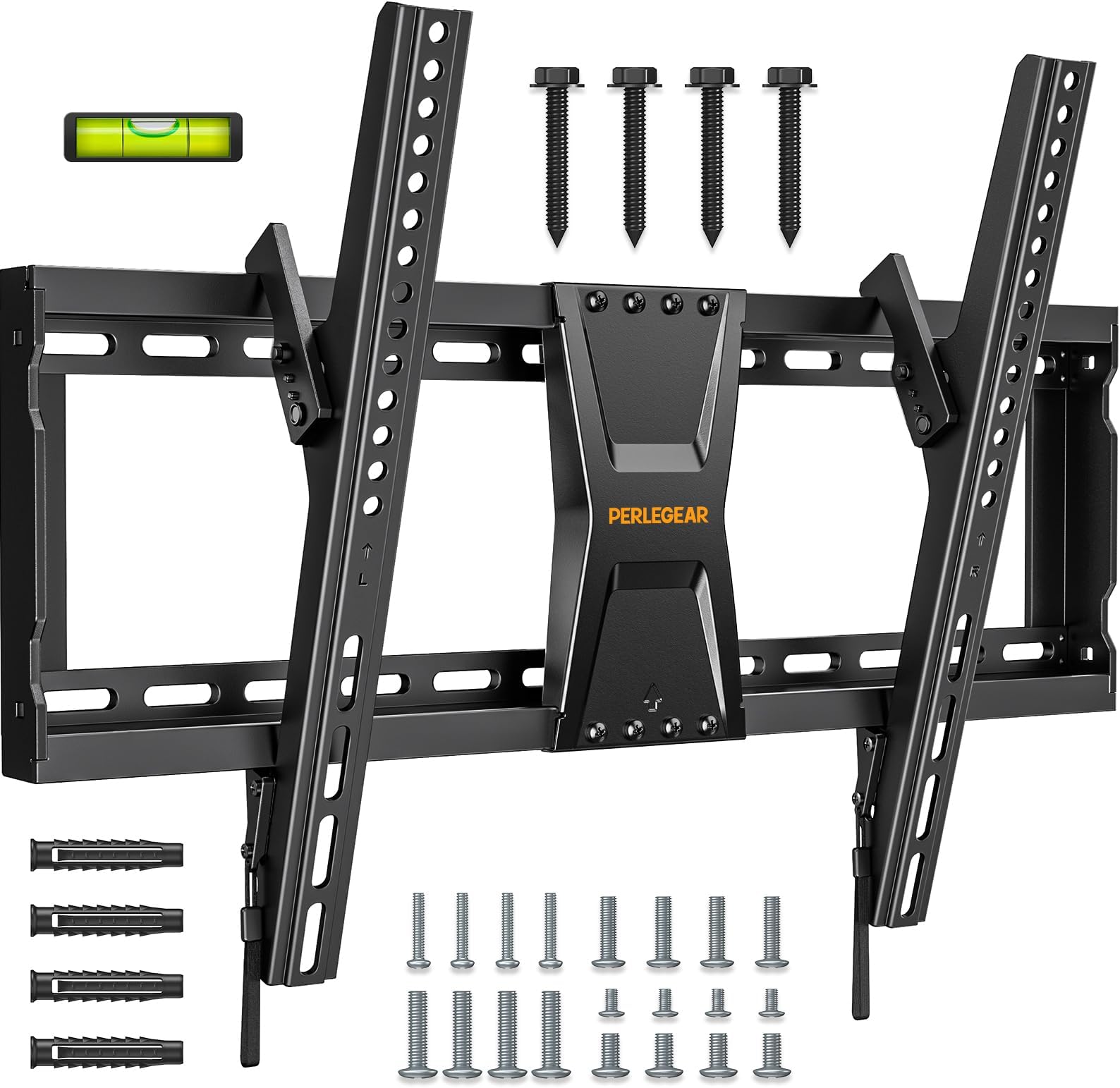 Perlegear TV Wall Bracket for Most 37–82 inch LCD LED 3D Plasma TVs up to 60kg, Slim Tilt TV Bracket for Flat or Curved TVs Max VESA 600x400mm, Large TV Wall Mount with Adjustable Pull Cords