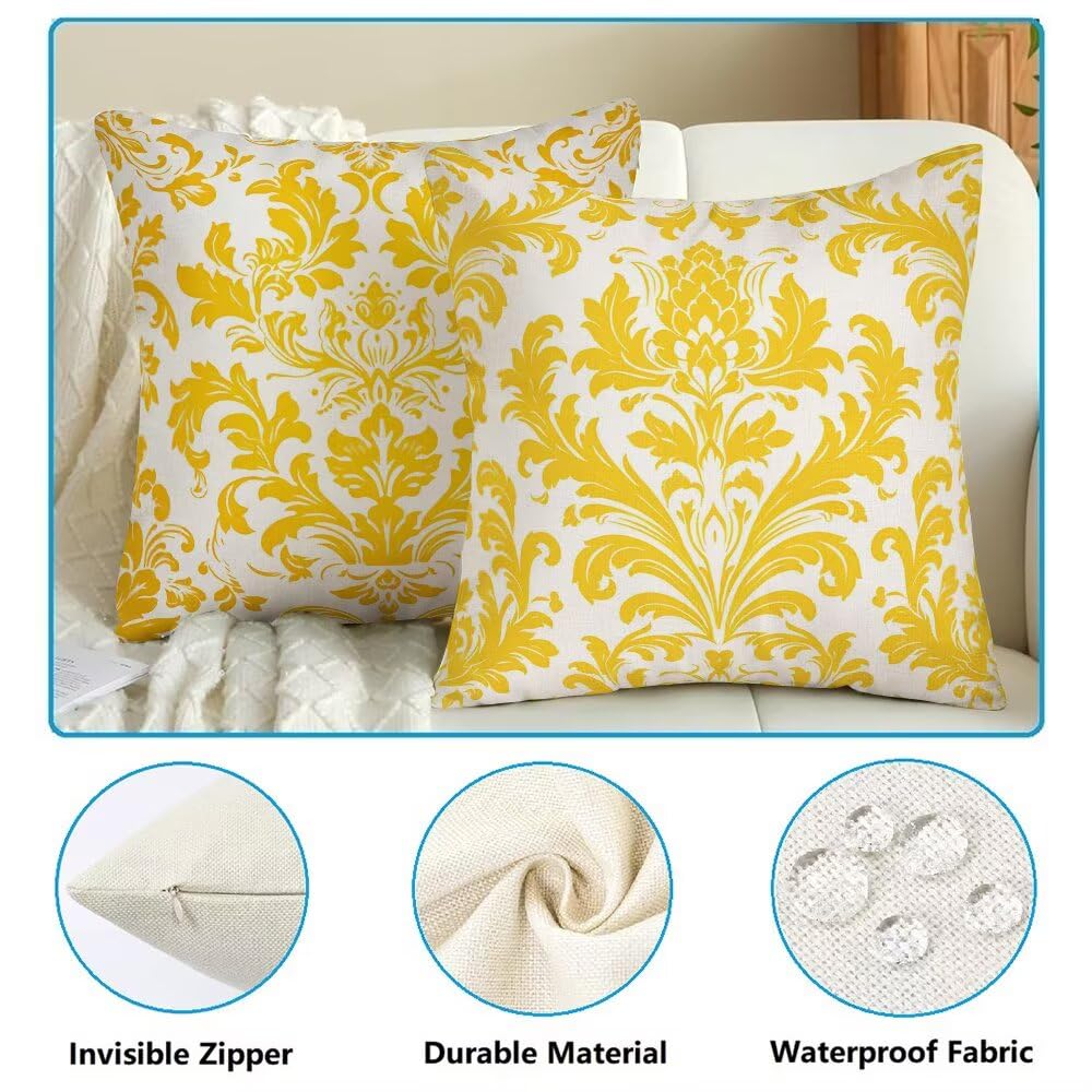 Federe Cuscini da Esterno Impermeabili 65x65 Oro Copri Cuscini per Divano Floreale Federa Cuscino Astratto Decorativi Copricuscini per Divano Giardino Patio Soggiorno Copricuscino Set di 2 (IU379)