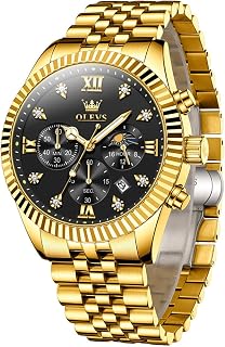 OLEVS Wrist Watch Men Stainless Steel Waterproof, Luxury Diamond Watch Men Large Dial, Analogue Luminous Mens Wrist Watch with Metal Bracelet Gifts