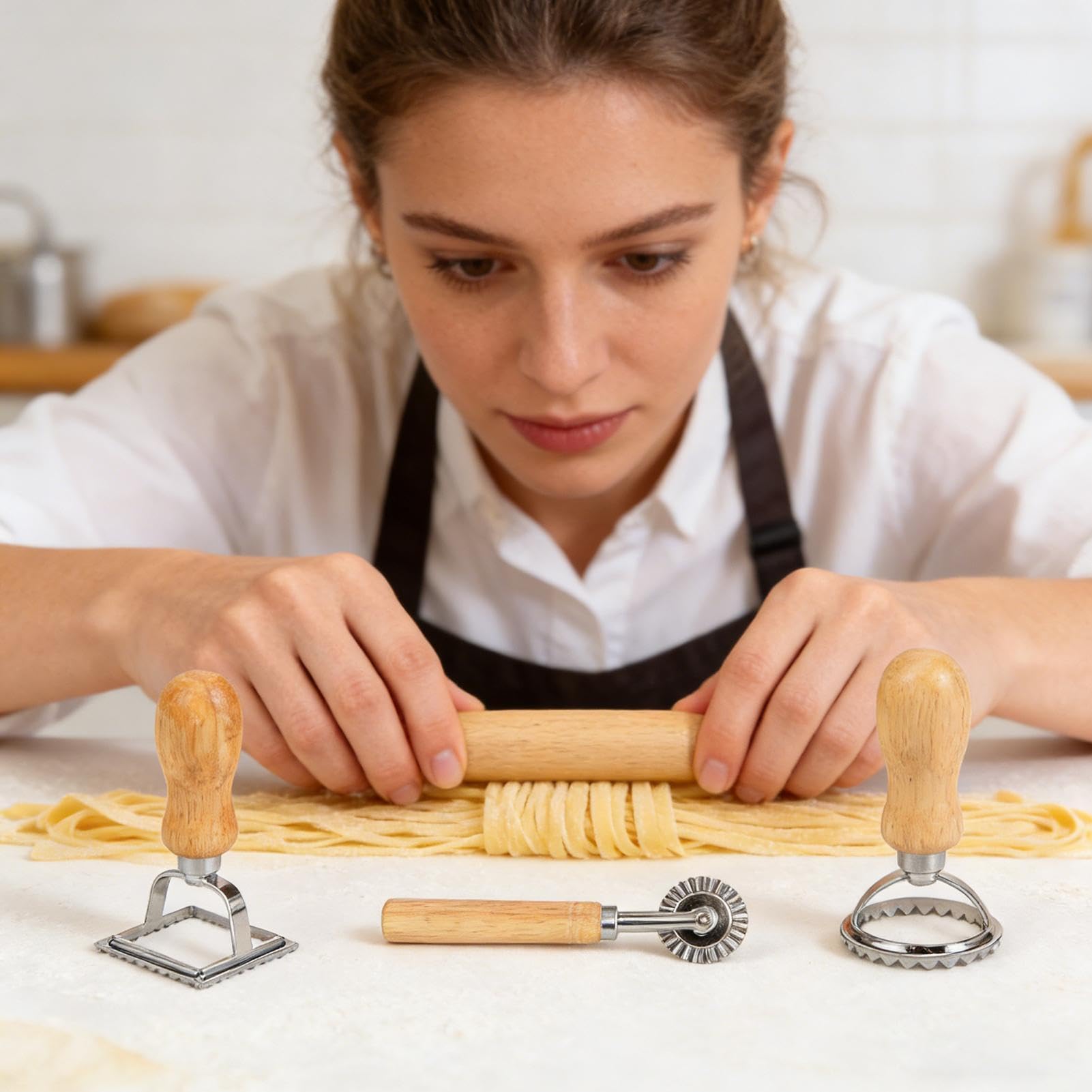 Nudelherstellungs-Set, lebensmittelechter Holzstempel – Nudelherstellungswerkzeuge, für Teig, Gebäck, Zuhause, Restaurant, kommerzielle Lebensmittelzubereitung, Mahlzeitenvorbereitung, Party, Kochen