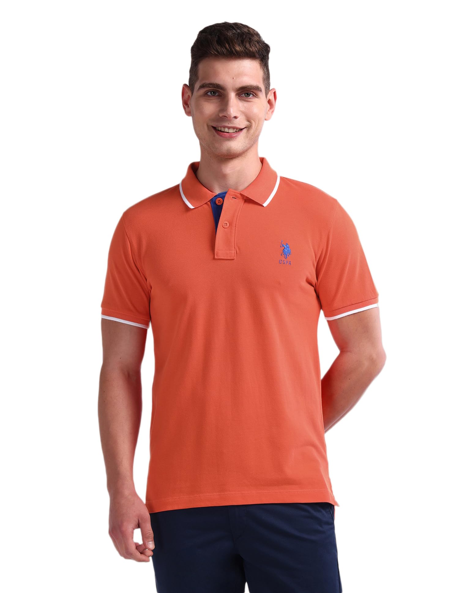 u.s. polo assn. Men's Orange Solid Polo Collar Collared Neck Short Sleeve Casual Cotton Slim Fit Polo Shirt-picture-38