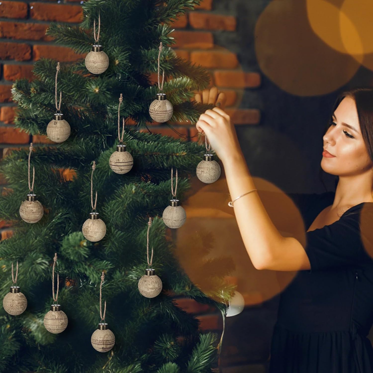 Hiboom 12 Pcs 1.6 Inch Rustic Vintage Christmas Ornaments Balls Mini Neutral Christmas Ball Decorative Textured Distressed Ornaments Rustic Farmhouse Tree Hanging Decor for Holiday Party Favor - Image 6