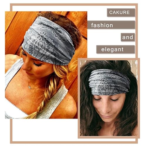 Miniatura 3 de CAKURE Diademas anchas bohemias con turbante, bandas elásticas para el cabello, bandas gruesas para la cabeza, bandas para el sudor de yoga,