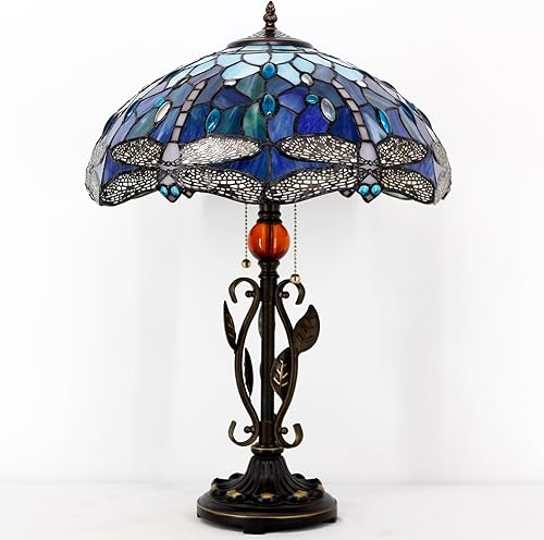 Miniatura 3 de Tiffany - Lámpara de mesa con vitrales, luz de lectura de escritorio de 16 x 16 x 24 pulgadas, hoja de metal para dormitorio, sala de estar, oficina