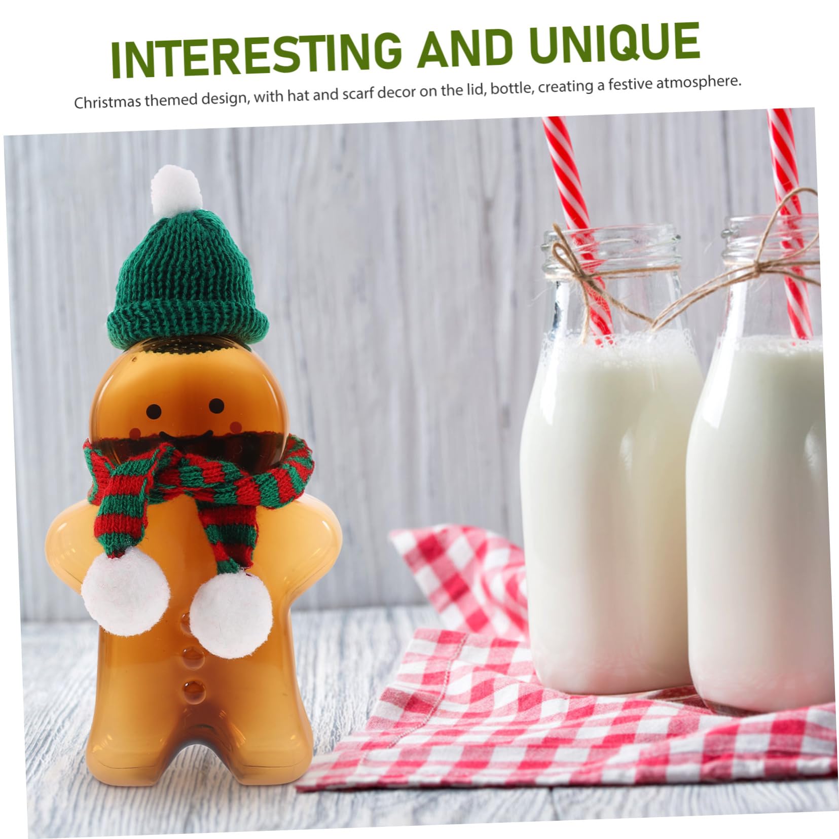 Christmas 2 Sets Christmas Drink Bottle Cookie Containers Clear Container with Lid Plastic Candy Bottle Juice Bottles Christmas Gingerbread Man Bottles Cold Drink Suite