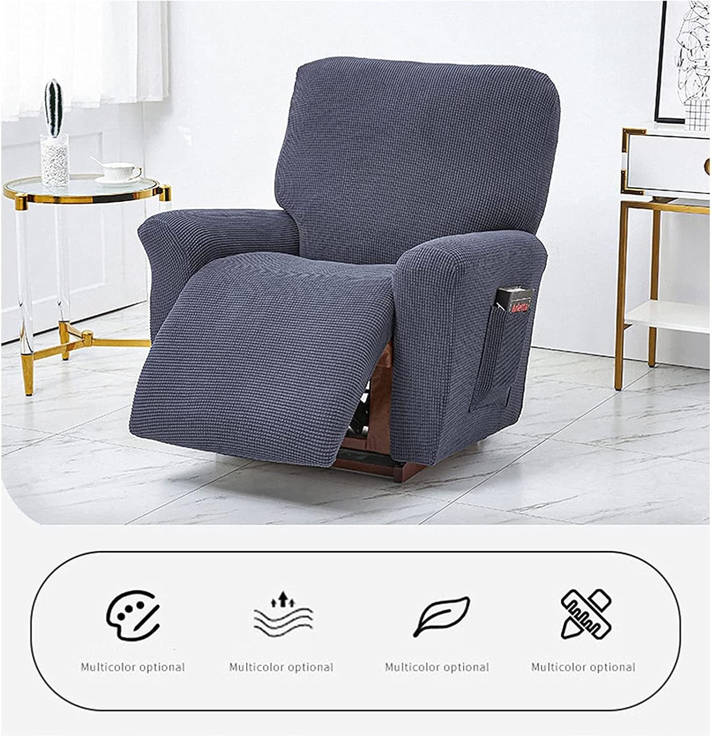 Stretch Recliner Chair Covers, 1 seat Four-Piece Recliner slipcover Recliner Chair Cover Non-Slip with Side Pockets Sofa Covers for Cushion Couch Recliner (Color : Pink)