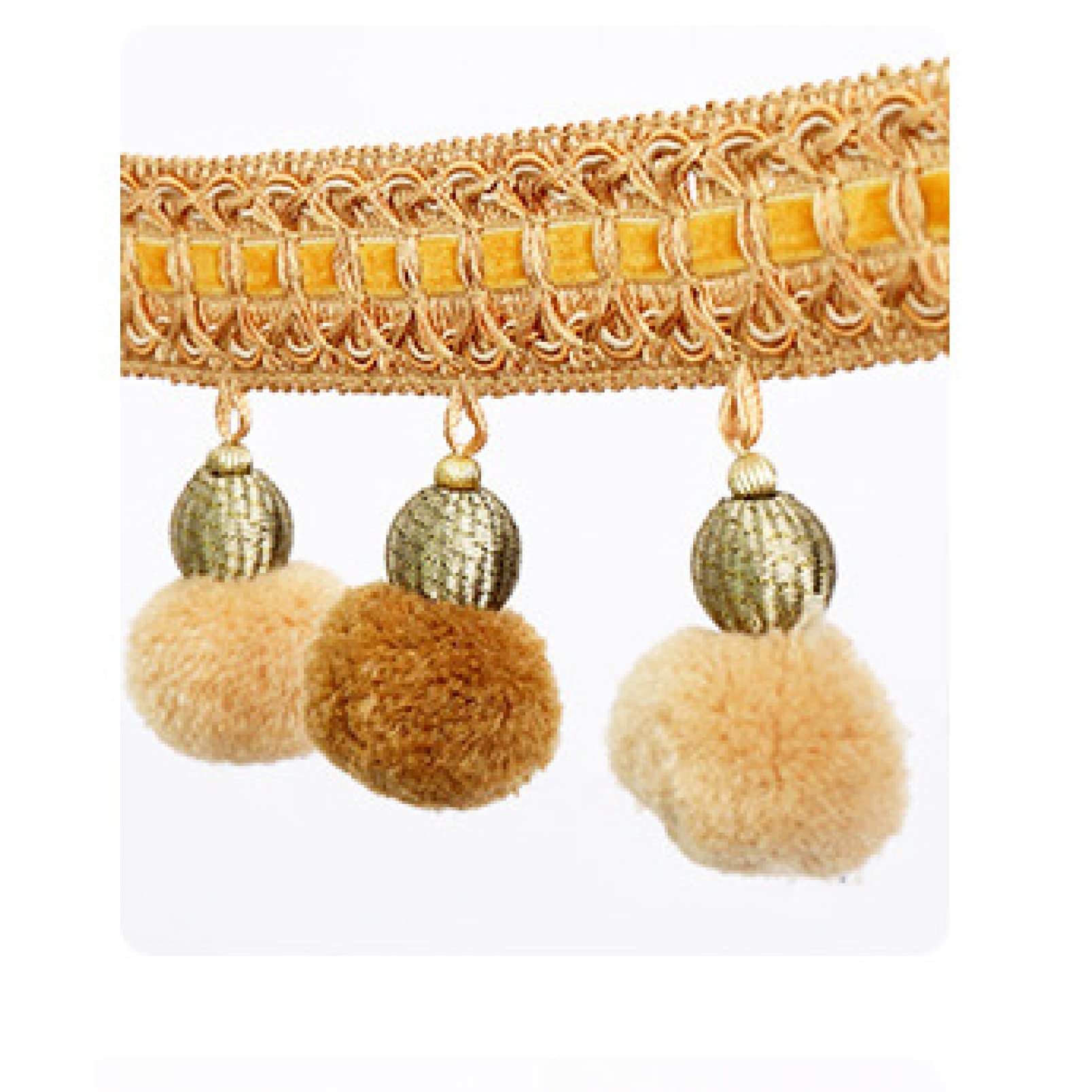 Garniture à franges, glands de rideaux, Pompon suspendu de 3 mètres, boule de frange, rideau de garniture, couture, dentelle, bricolage, artisanat, nappe de canapé, décoration de maison(Khaki)
