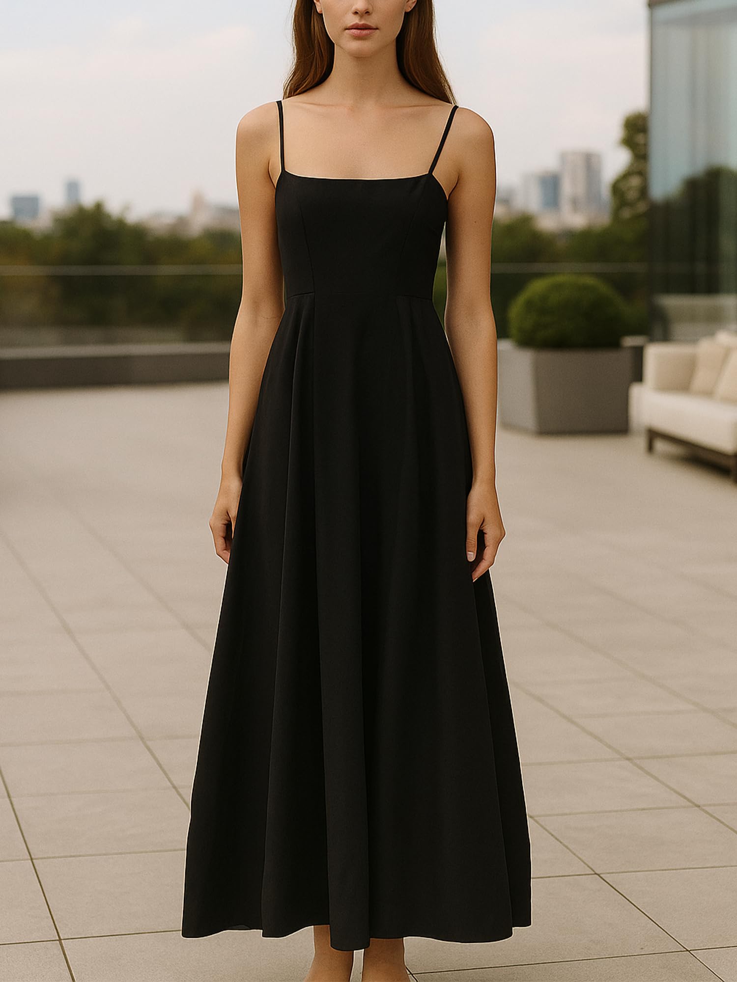 Women Spaghetti Strap Maxi Dresses Backless Vacation Hollow Dress