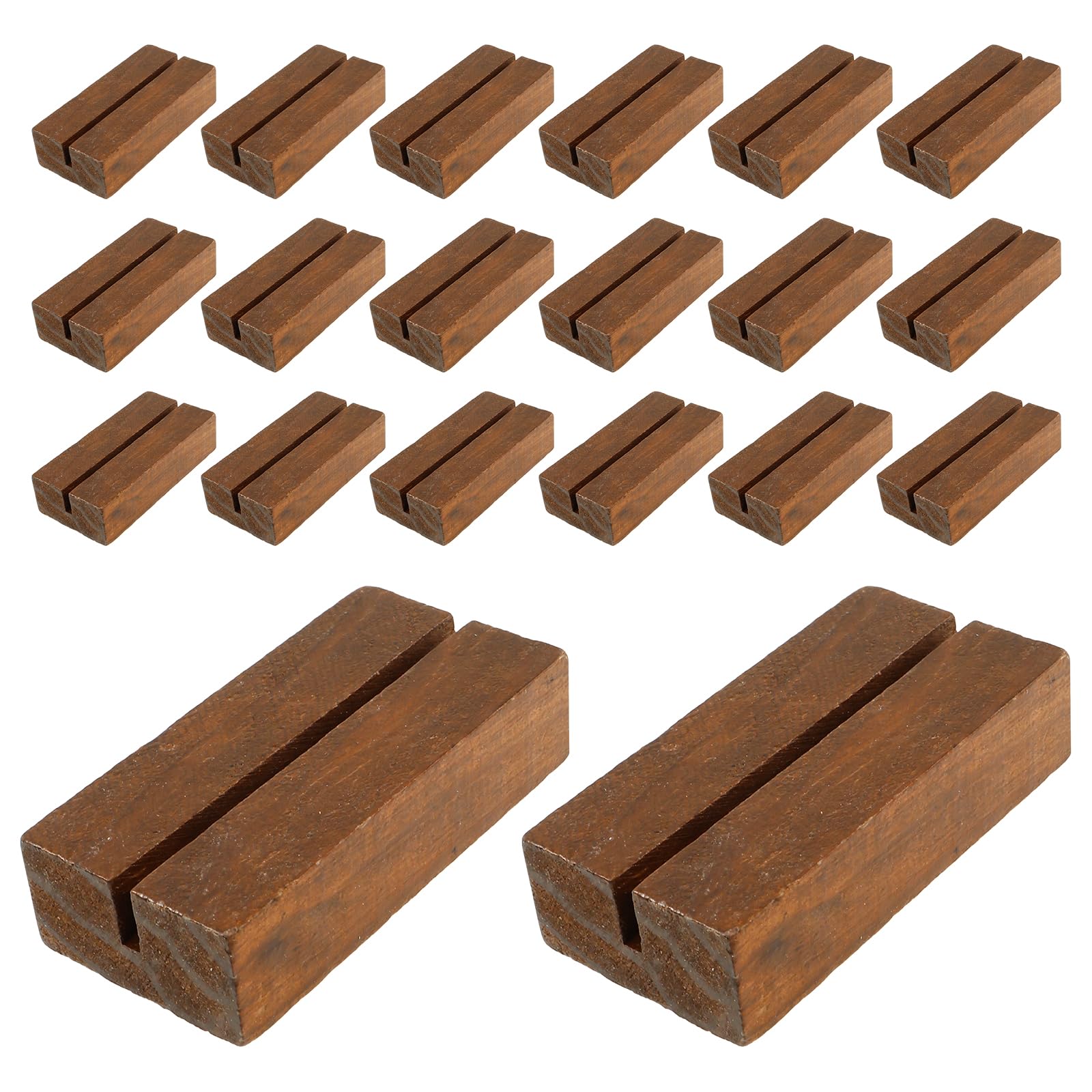 HJJWNDDNG 20 Pieces Place Card Holders Wood Table Number Stands Wooden Sign Holders, Picture Card Holders for Wedding Party Events Decoration 2.7x1.3x0.7 Inch (20Pcs Wood)