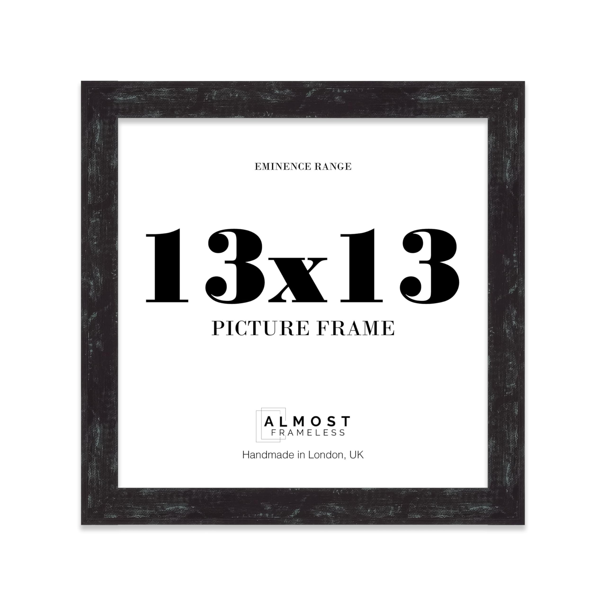 13x13" Distressed Black Picture Frame - Rustic Wood Industrial Effect Photo Frame for Wall Display, Ideal for Posters, Prints & Home Décor, Wall Hooks, 32mm Edge - 1 Pack