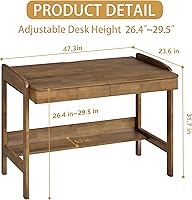 Vista 3 de Escritorio 100% de madera maciza con cajones, escritorio moderno de mediados de siglo de 48 pulgadas, escritorios vintage con estante