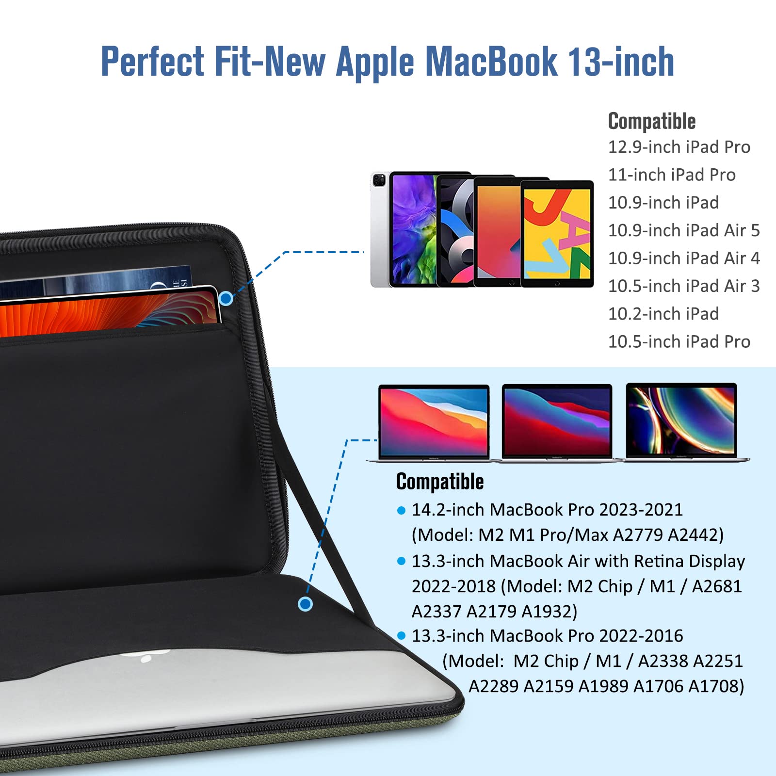 Inateck Laptoptas, 13 Inch, Hoes, Compatibel Met Inch MacBook Air M2 M1 2022 2018 Pro 2016 12 3 Surface 9 8 X 7 6 5 4 3 Xps 13 Blauw 646505763