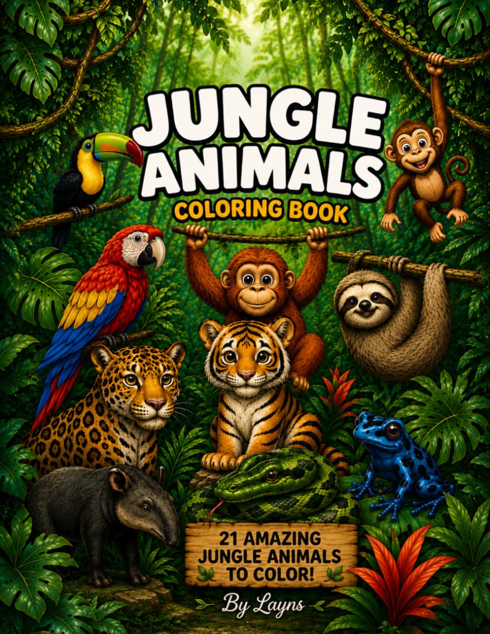 Jungle Animals Coloring Book: 21 Amazing Jungle Animals to Color