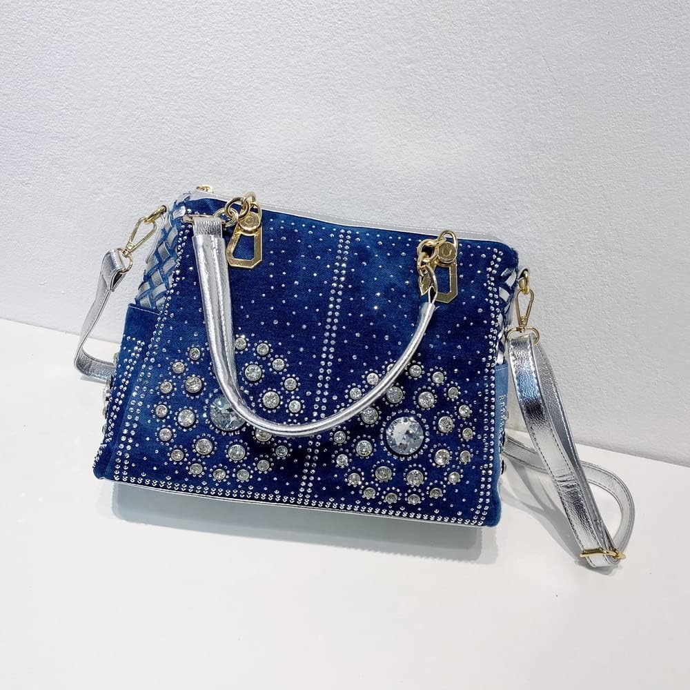 Shiny Rhinestone Denim Women Handbag Jeans Tote Bag Shoulder Bags Crystal Diamond Bag Crossbody Messenger Bag