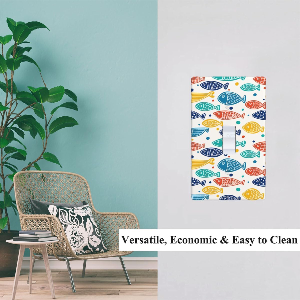 Tropical Fish Light Switch Cover Plates Colorful Group of Fish Sea Ocean Single Toggle Wall Plate 1 Gang Lightswitch Cover Home Decorative Office 4.5"x 2.76"