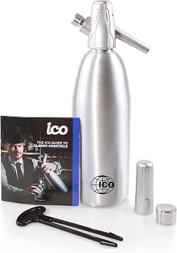 ICO Soda Siphon, Sparkling Water Maker, Soda Maker, Carbonated Water Machine for Fresh Soda Water, Cocktails, Hard Seltzers, Uses 8g C02 cartridges (Not Included), 1L/1 Pint