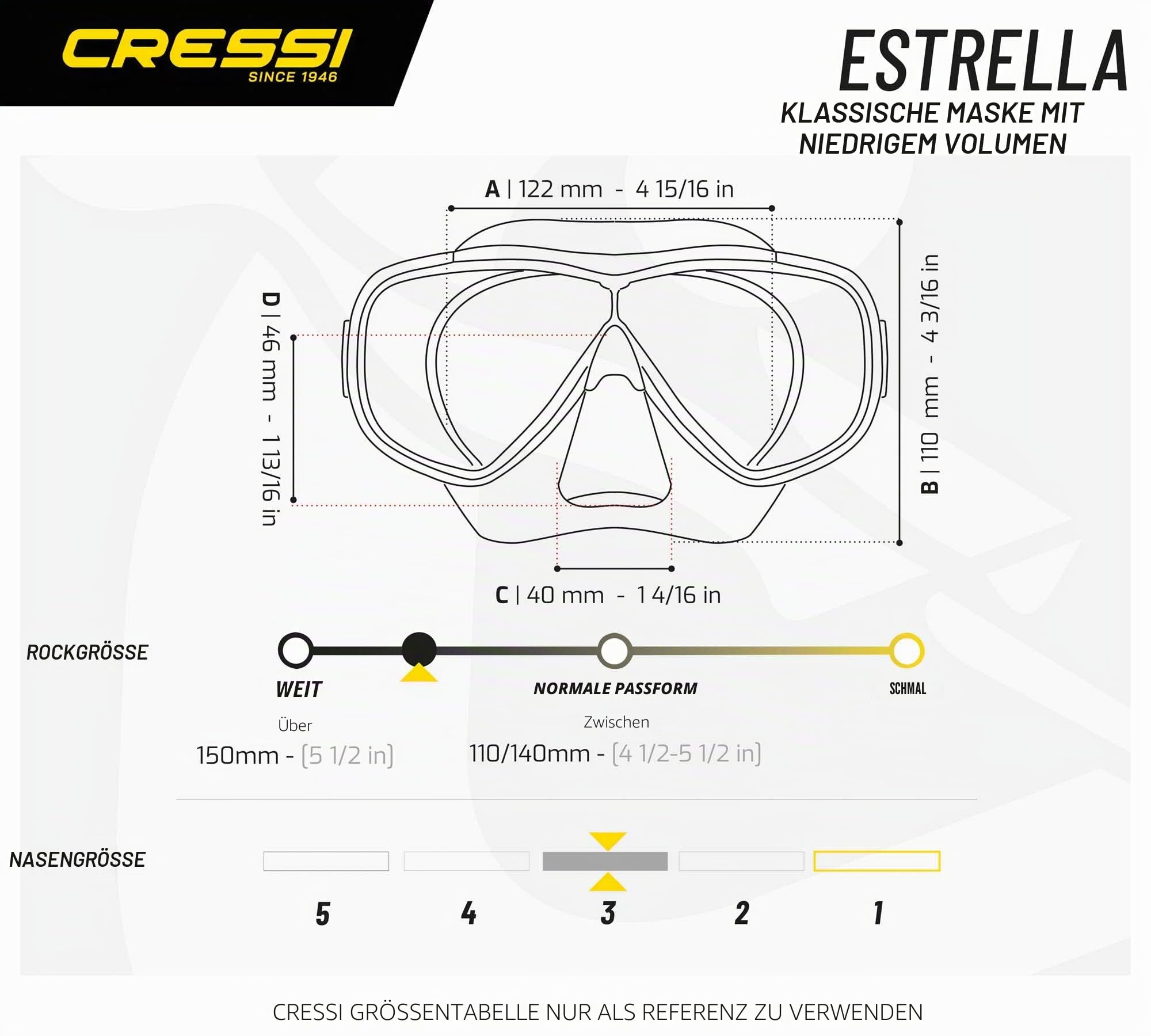 CRESSI Estrella - Schnorchelmaske Estrella oder Schnorchelset Maske Estrella + Schnorchel Seal Dry, Einheitsgröße