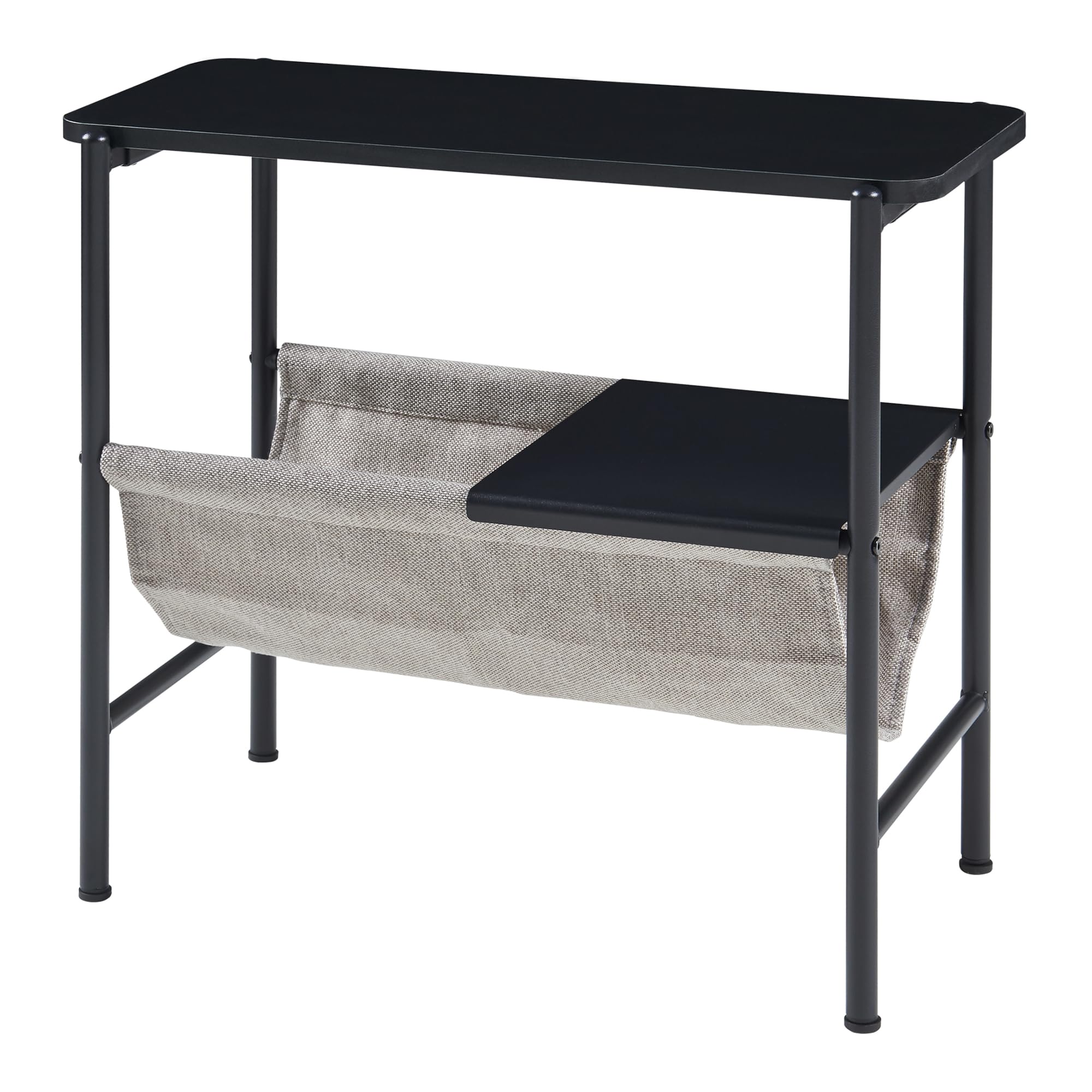 [en.casa] Tavolino Laterale da Divano Tavolo Basso con Piano Rettangolare Ripiano e Contenitore Portariviste in Tessuto Consolle Bassa 60 x 28 x 53 cm Nero/Grigio
