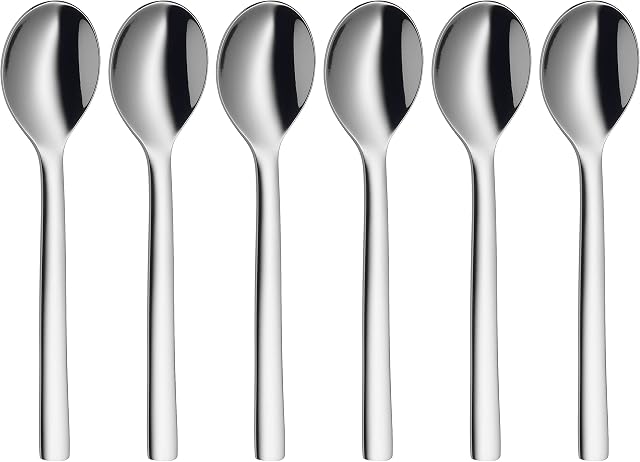 WMF Nuova 6-Częściowy Zestaw Łyżeczek do Espresso, Nadaje Się do Mycia w Zmywarce, Dł. 11 cm, Polerowana Stal Nierdzewna Cromargan