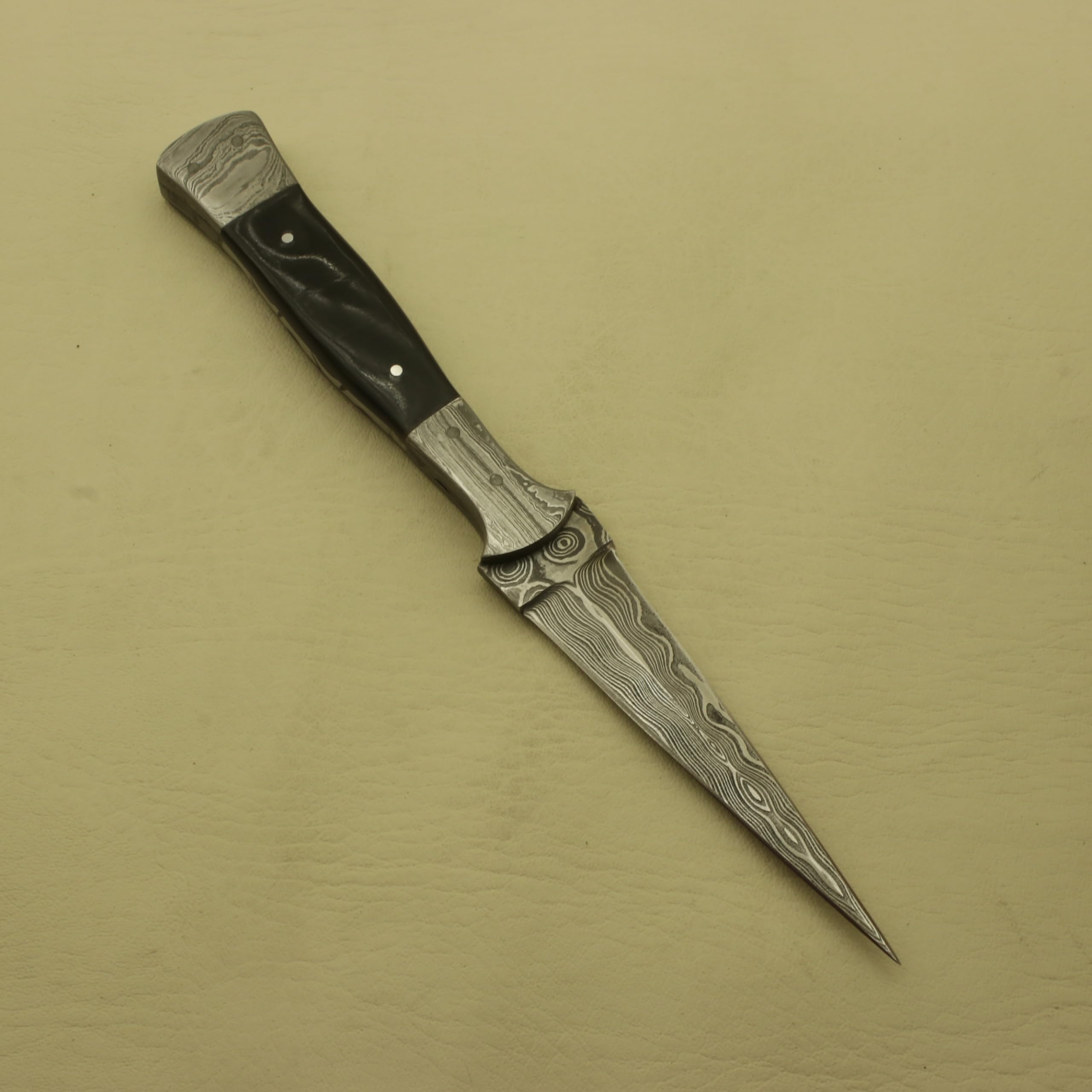 Hand Forged Damascus Steel Hunting Skinning Boot Knife with leather Sheath