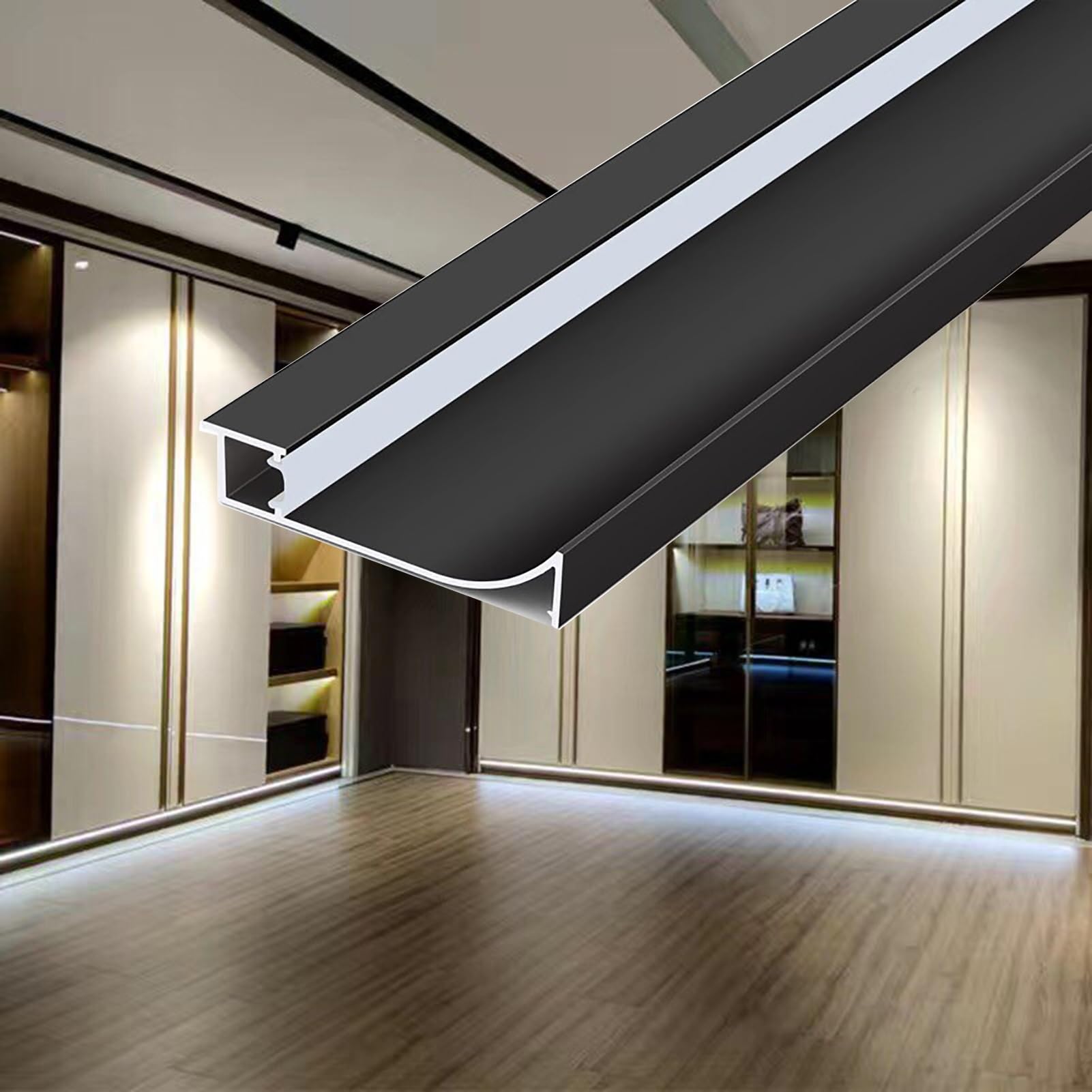 Blazea Black Recessed LED Skirting Trim for Interior Decor, Line Light Channel Baseboard System, LED Strips Aluminum Floor Molding Trim with PC Cover(7.5m(24.6ft))