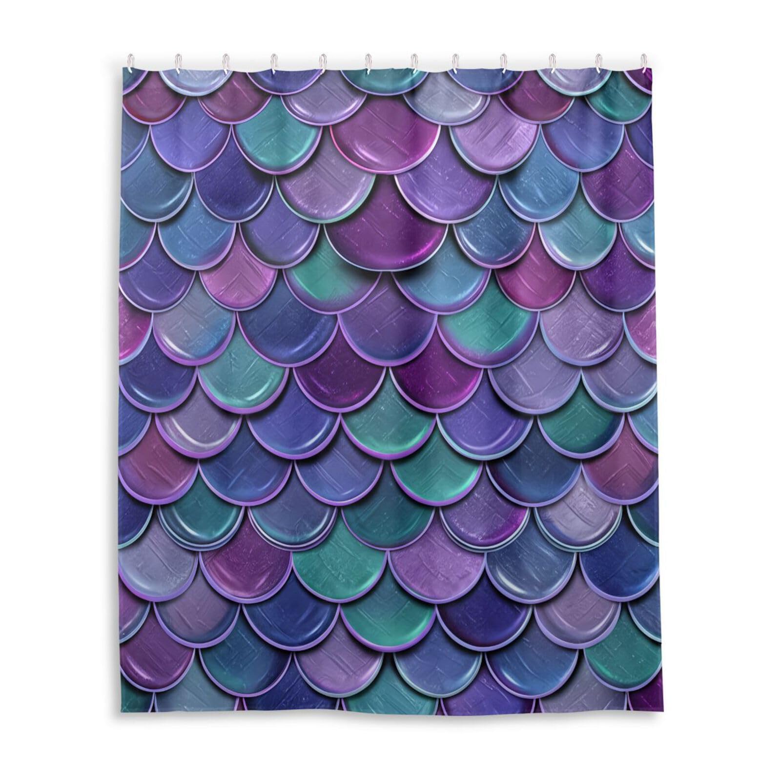 DUOBU Purple Scales Shower Curtain Washable Waterproof Fabric Bath Curtain 60x72Inch Shower Curtains with Hooks for Bathroom Decor