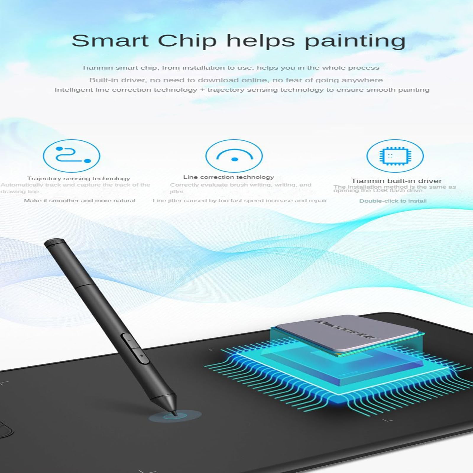 La tavoletta digitale può essere collegata a un telefono cellulare o a una tavoletta grafica per computer con 8192 livelli di sensibilità alla pressione.