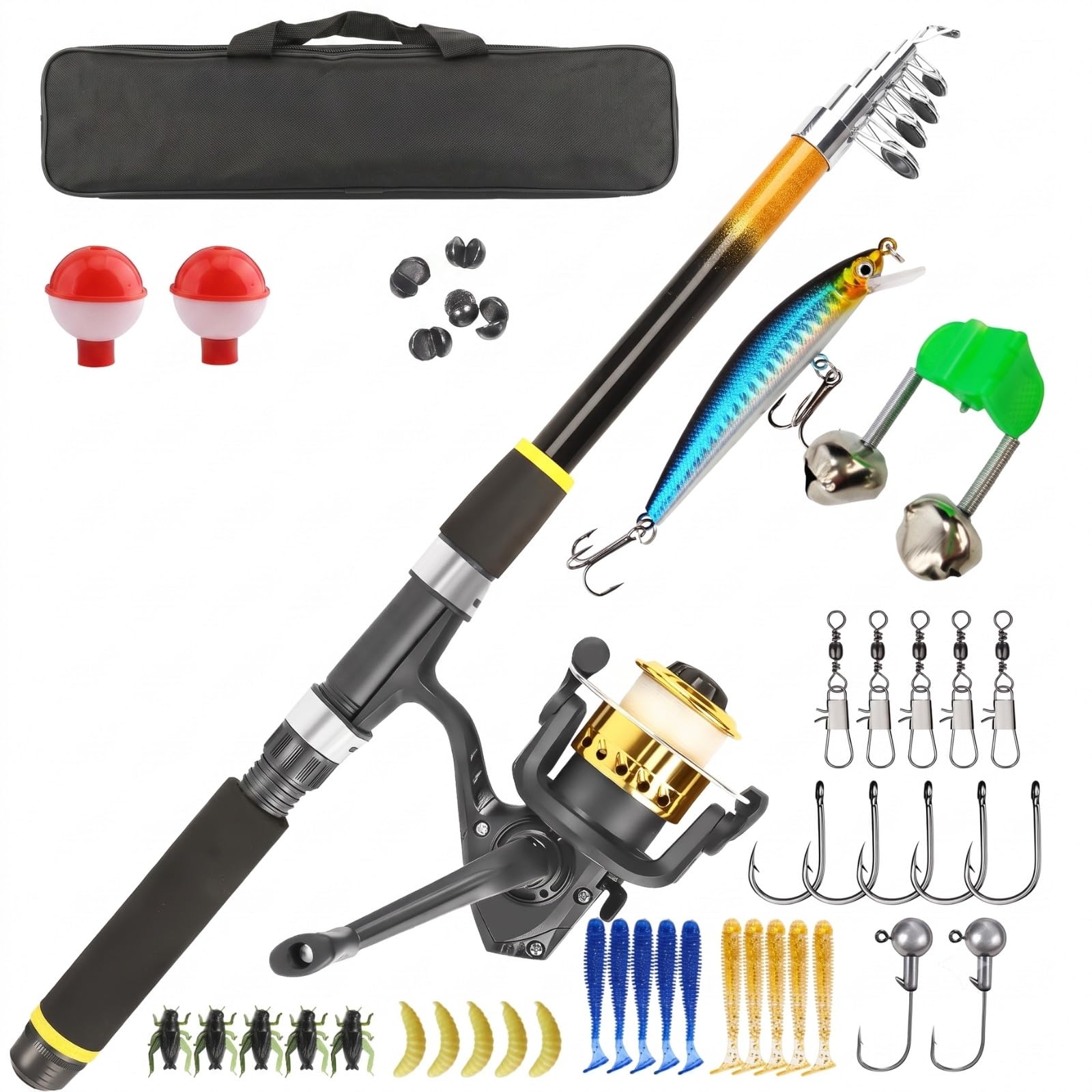 Fishing Rod Combo with 12 Feet Telescopic Fishing Rod & Spinning Reel Kit for Freshwater & Saltwater Anglers | Complete Travel Fishing Set with Accessories Box & Carry Bag-image-2