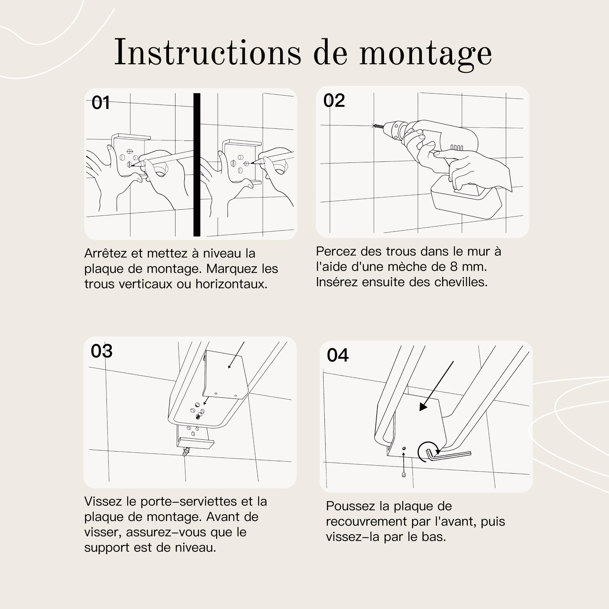 Design Hambourg Porte-Serviettes à Deux Bras | Porte-Serviettes Double pour Salle de Bains et Cuisine | Support Mural Noble | Support Mural pour Serviettes | 42cm | Design Moderne | Noir Mat