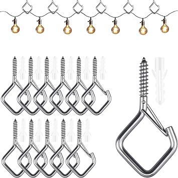 12 Pcs 304 Stainless Steel Ceiling Hooks for Hanging Plants, Wind Chimes, String Lights Decorations Heavy Duty Screw Hooks with Safety Buckle, Ideal for Indoor and Outdoor Use