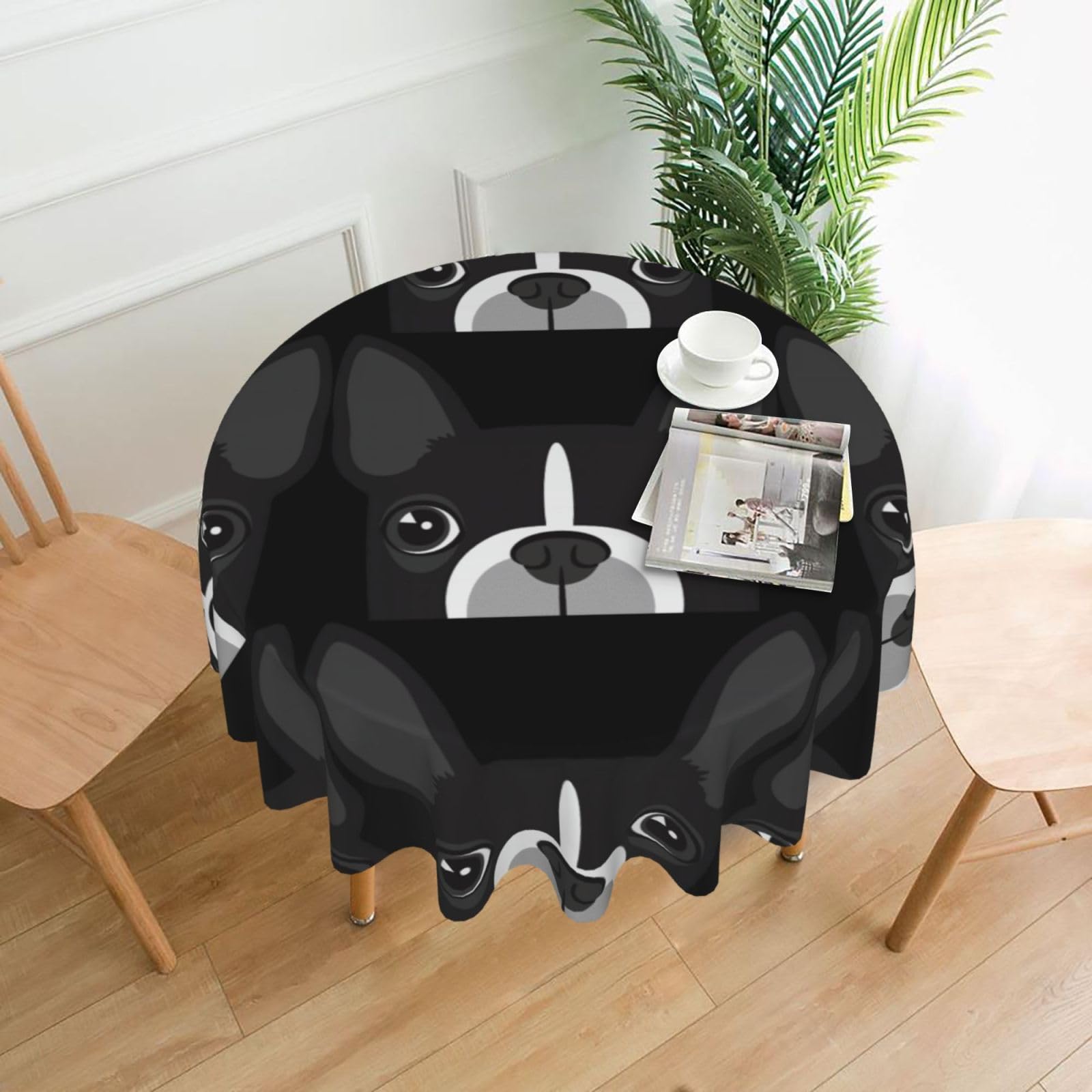 WHJSHOP Dog Prints Round Decorative Throw – 60in Stylish Table Cover for Dining, Parties & Outdoor Events