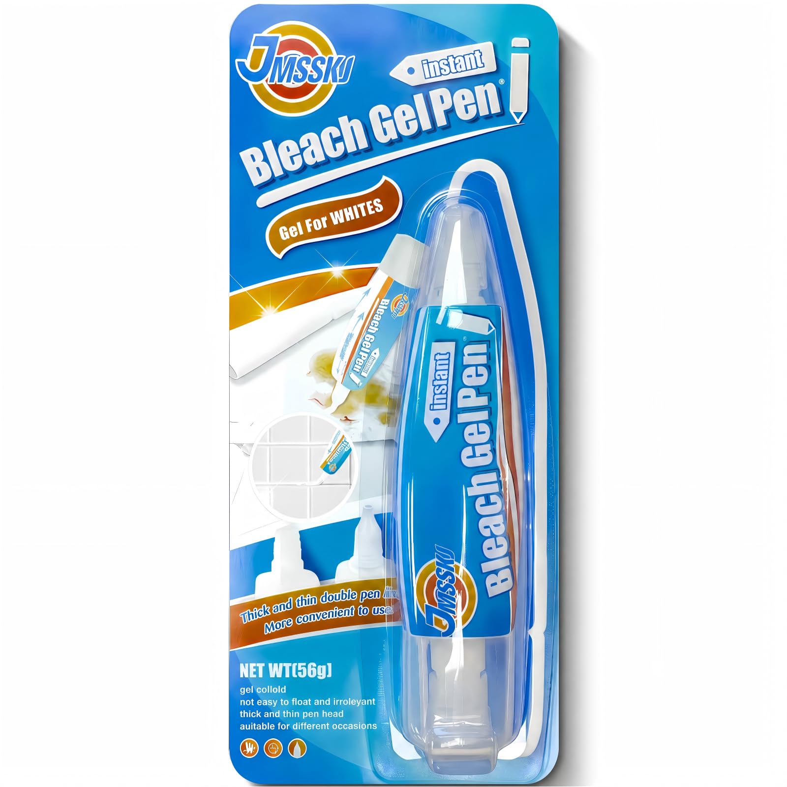 Bleach Pen for Clothes &amp; Grout, 4 in 1 Dual-Tip Stain Remover Gel Pen with Precision Tip &amp; Brush Head, Portable Travel-Size for White Laundry, Bathroom Tile Lines, Mold &amp; Mildew, Clothing DIY, Lemon