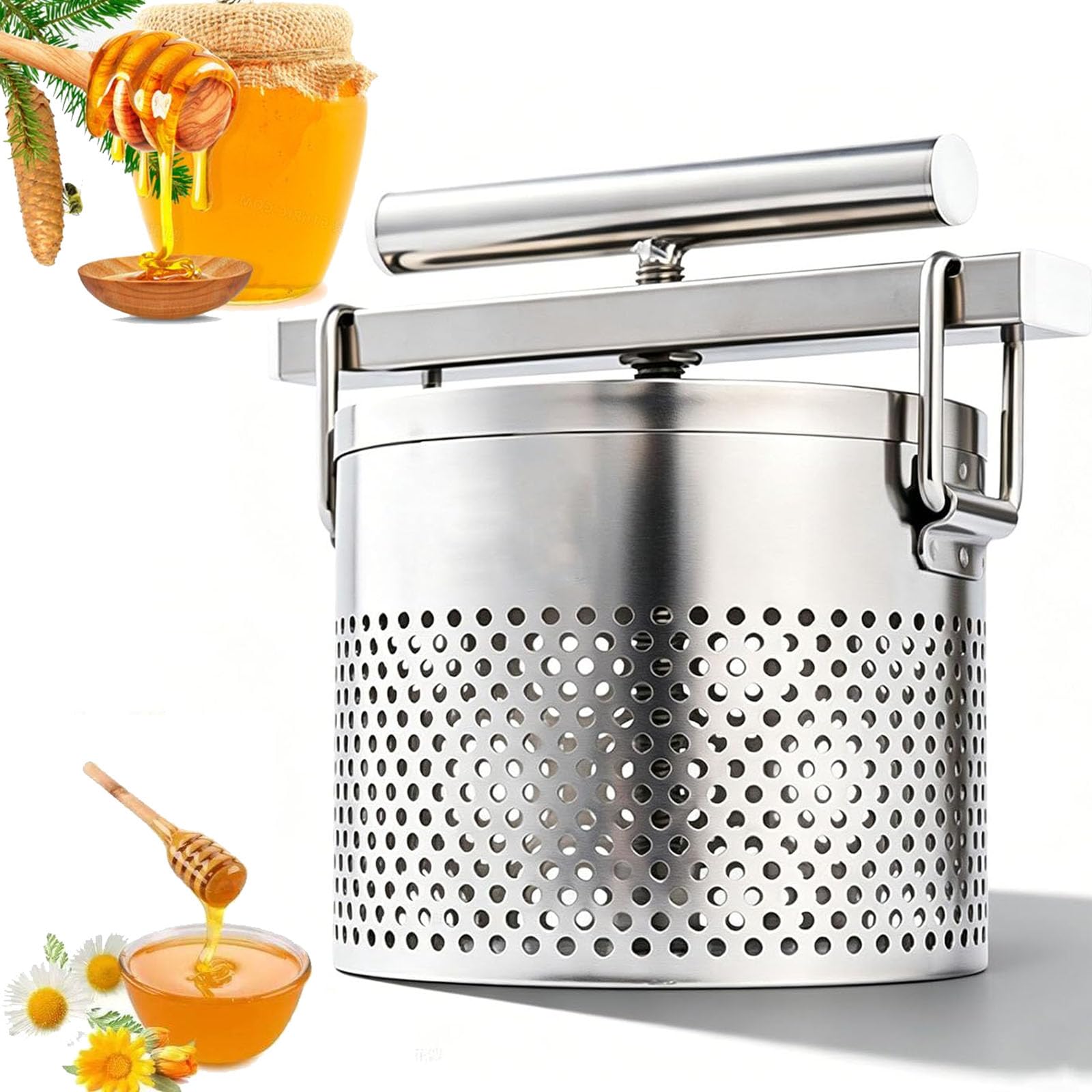 Estrattore Manuale di Miele da 1,8 Litri, Pressa A Rete con Sacchetto Filtro, in Acciaio Inossidabile, Elevata Resa di Succo, per Verdure, Yogurt E Separazione dei Grassi, Cera Dapi, Vino di