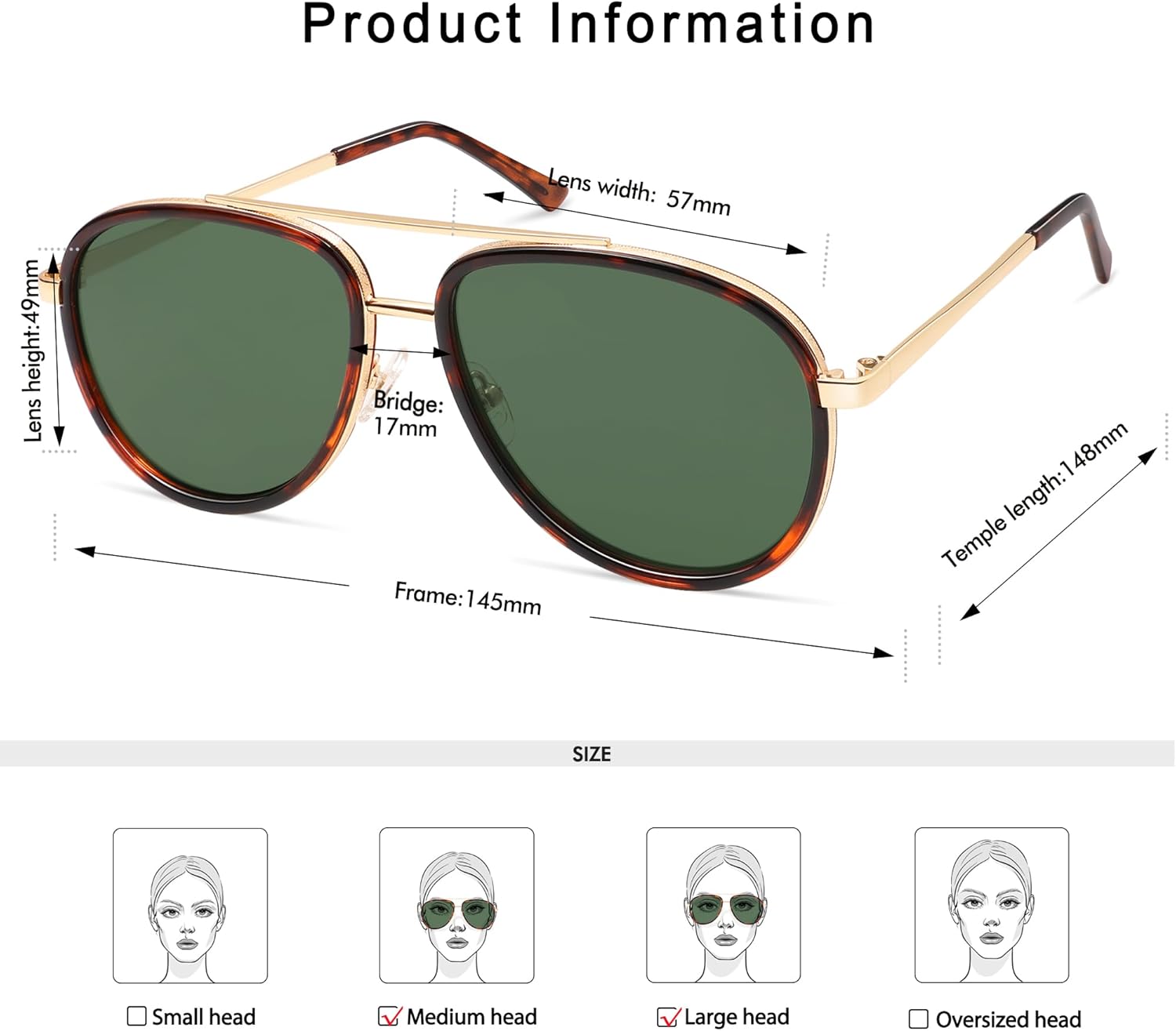 Retro Aviator Sunglasses for Women Mens Double Bridge 70s Shades AP3688 - Image 5