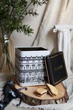 EVLE-Er024-2j City Cookies Desenli Kare Metal Saklama Kab  12x12 Cm City Cookies