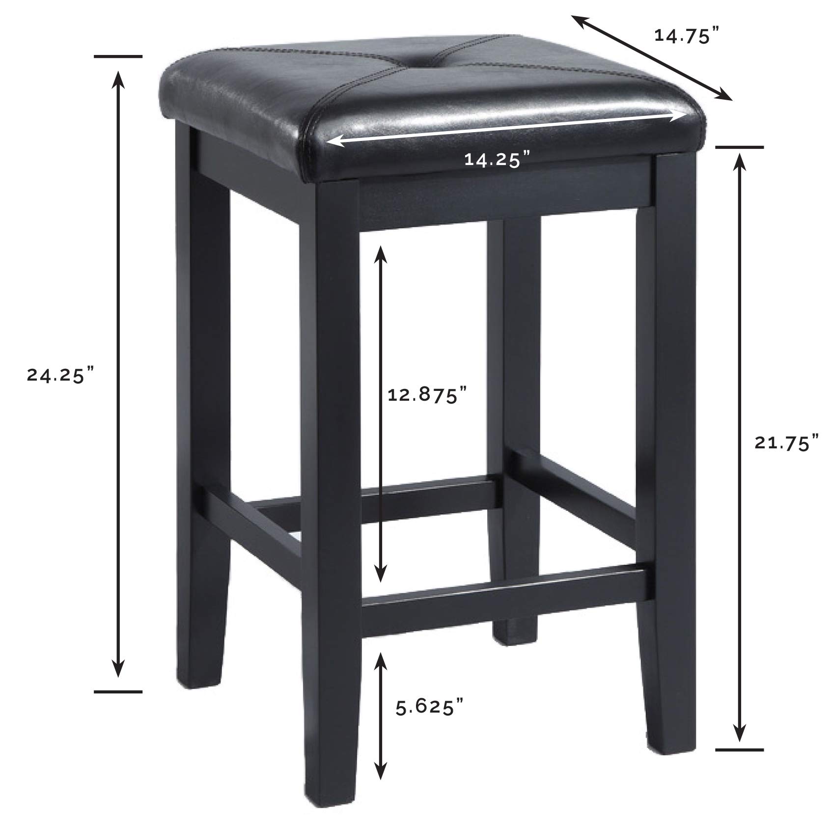 Crosley Furniture Upholstered Square Seat Counter Height Bar Stools Set of 2, Black, 24-inch