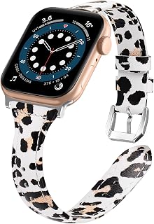 VASG Leather Bands Compatible with Apple Watch Bands 45mm 44mm 42mm, Slim Genuine Leather Band Replacement Strap Women Wri...