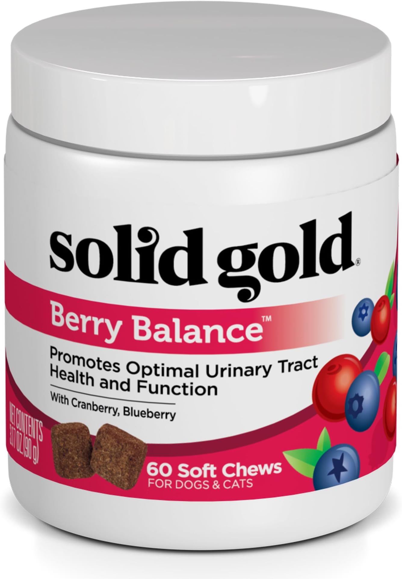 Solid Gold Cranberry Supplement for Dogs & Cats for Urinary Tract Health - Berry Balance Chews UTI + Bladder + Kidney Support for Cats and Dogs with Antioxidants