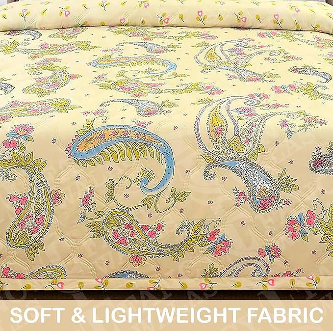 Image of Dohar Single OR Double Bed 100% Cotton Blankets for Summer 150GSM Ac Comforter and Cooling for Summer Classic Printed Design Quilt Ideal for Gifting (Curry Flower Design, Double Bed)
