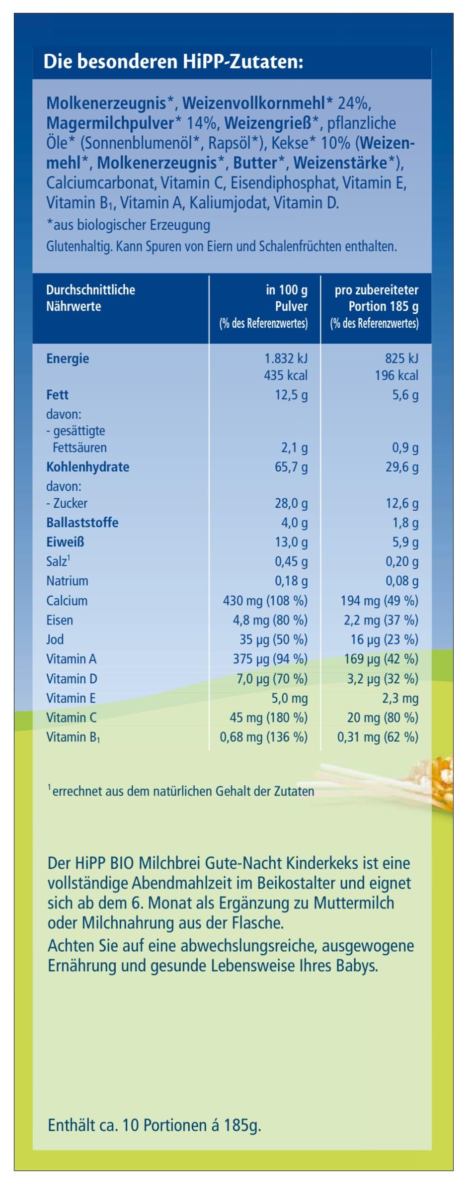 HiPP Bio-Milchbreie ohne Zuckerzusatz, Gute-Nacht-Brei Kinderkeks, Vorratspackung (4x450g)