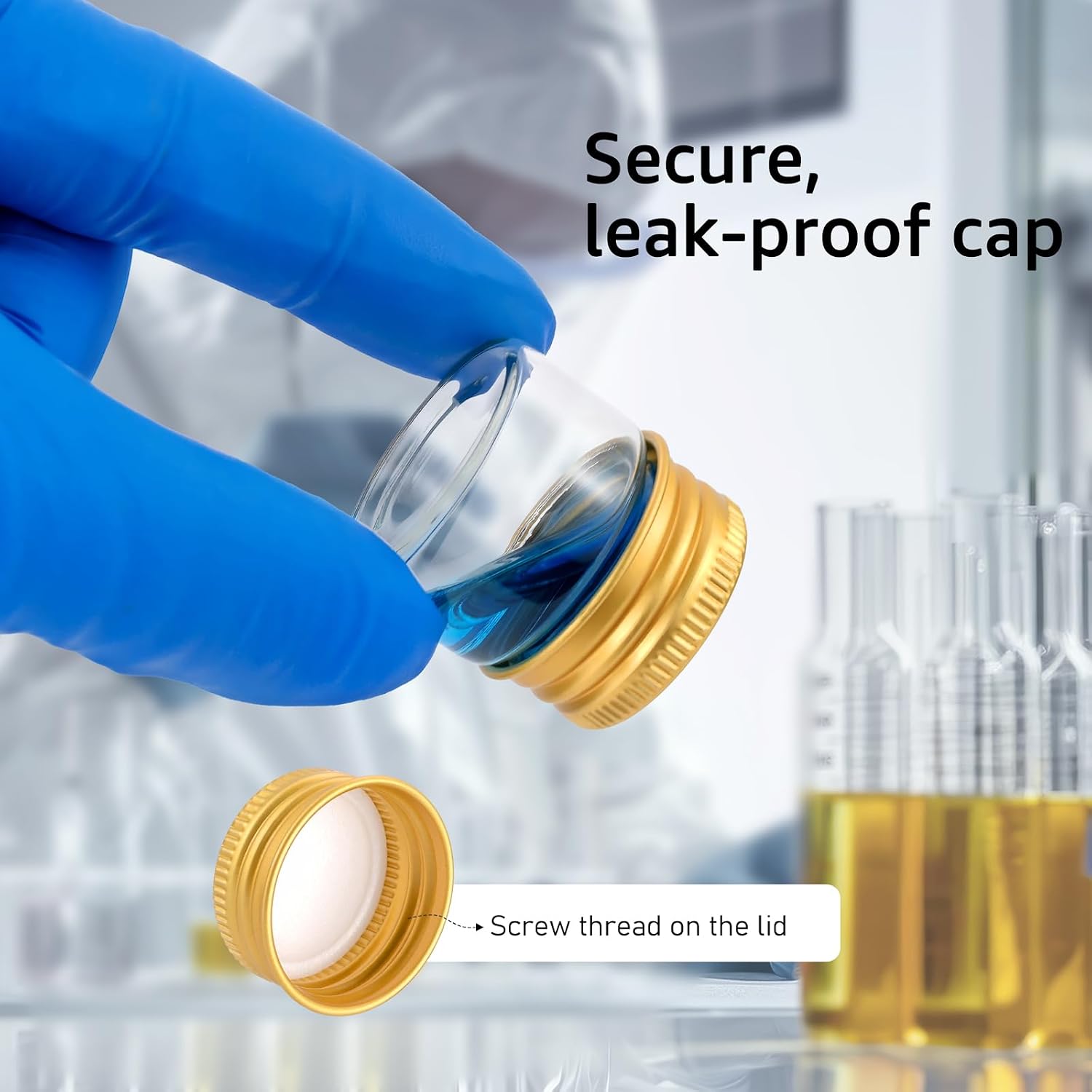 34Pcs 10ml Tiny Jars Glass Vials with Golden Aluminum Screw Caps | 1/3oz Small Lab Sample Vials with Lids Refillable Empty Mini Bottles for DIY Crafts Essential Oils Storage Wedding Decoration