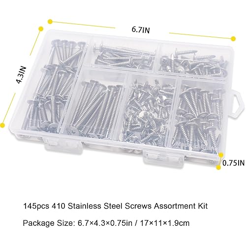 Miniatura 7 de #8 - Juego surtido de tornillos de chapa de cabeza de armadura modificada, tornillos autorroscantes de acero inoxidable 410 de alta resistencia para