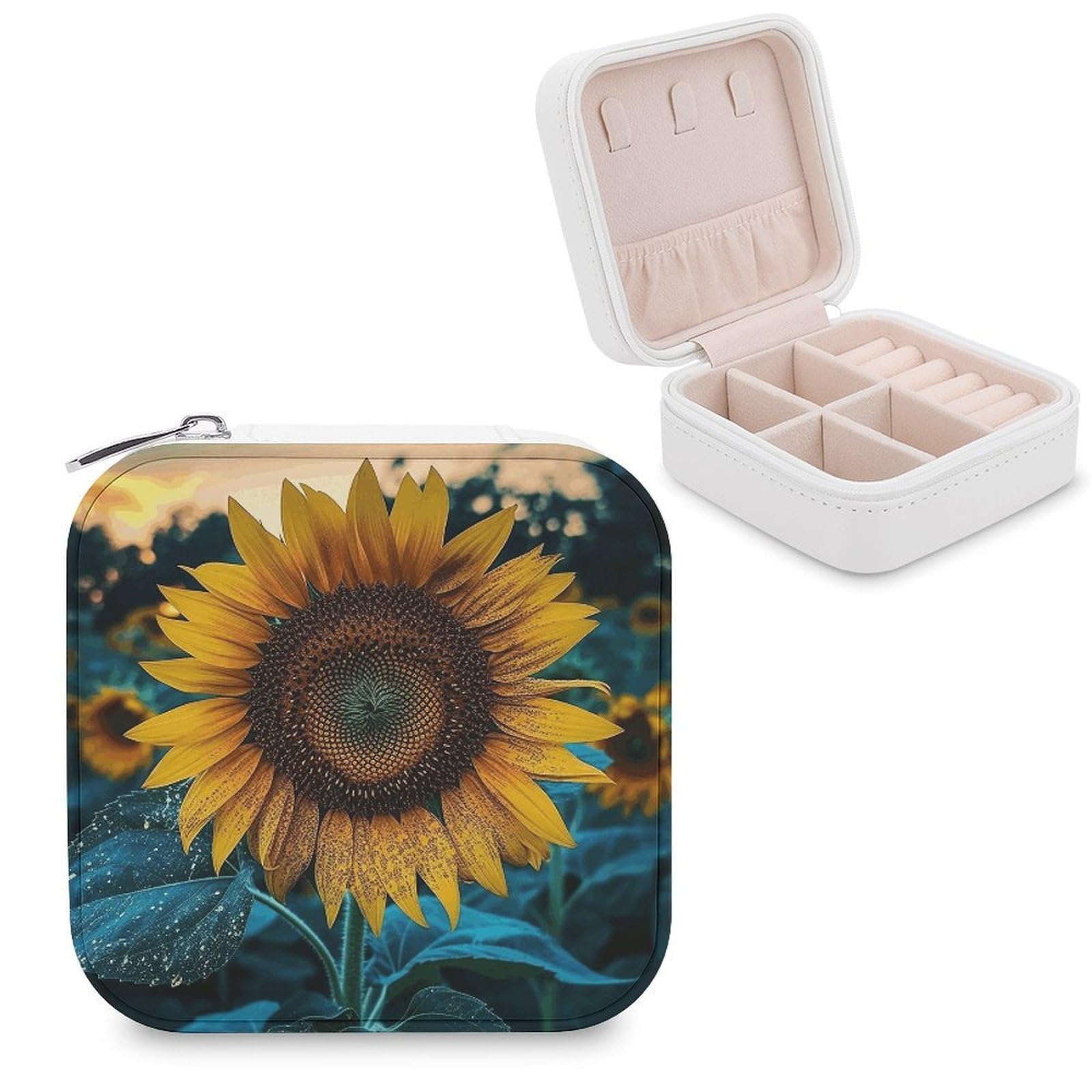 VstaDank The Most Beautiful Sunflower Jewelry Box for Women Custom Travel Jewelry Case Personalized Travel Jewelry Boxes Small Portable Jewelry Organizer Box for Rings Necklaces Bracelets Earring
