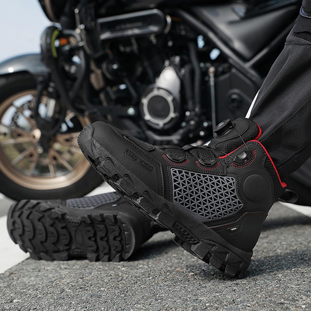SDEQA Chaussure Moto Homme Femme, Bottes Moto Boucle Rotative Imperméables avec Cuir renforcé,Bracelets de Cheville