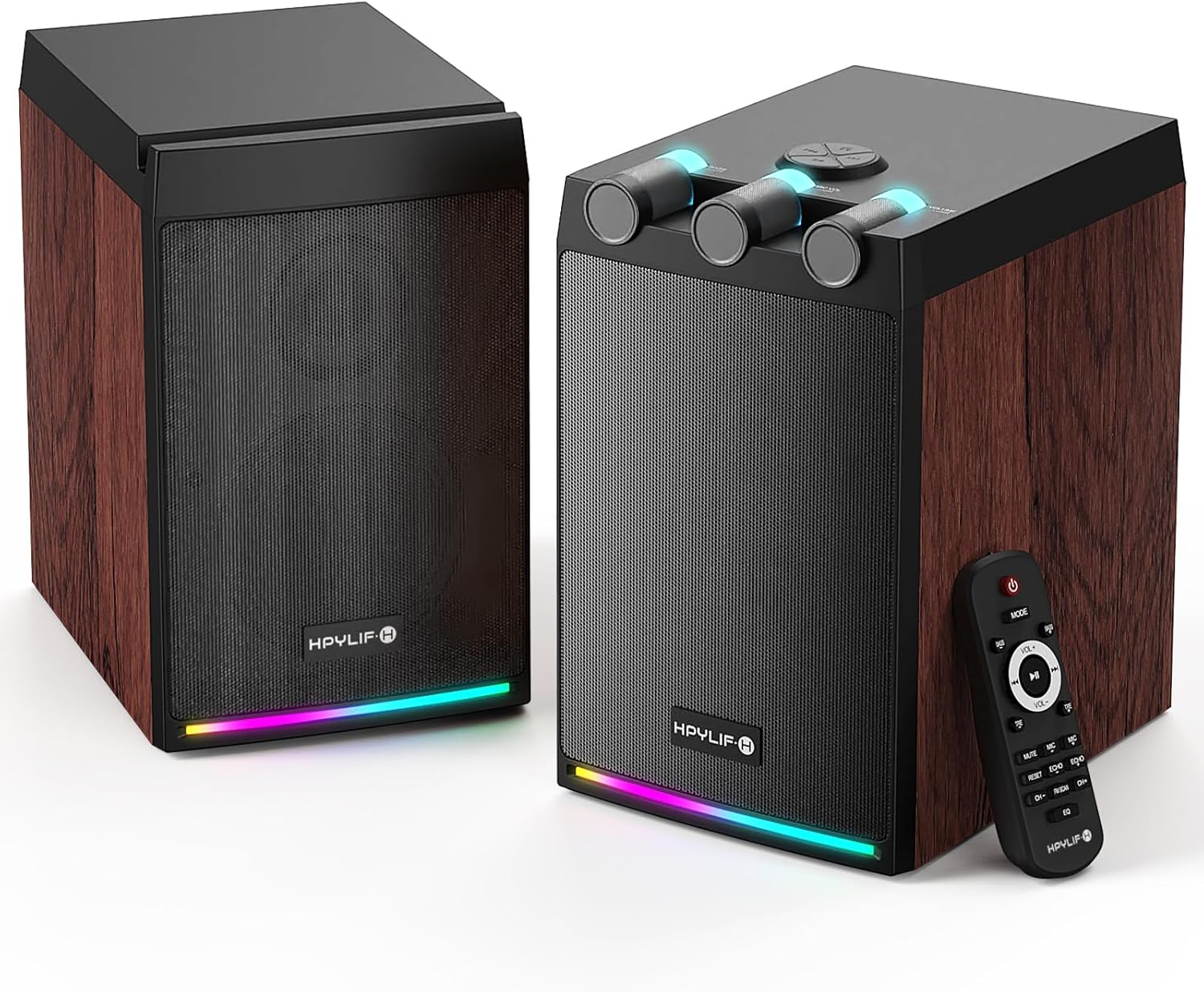 100W Powered Bluetooth Bookshelf Speakers,2.0 Wireless HiFi Speaker with Subwoofer and Led Light,Dynamic 3D Surround Sound,for Home Music,Vinyl Records, Home Theatre, Gaming,TV -Wood Grain