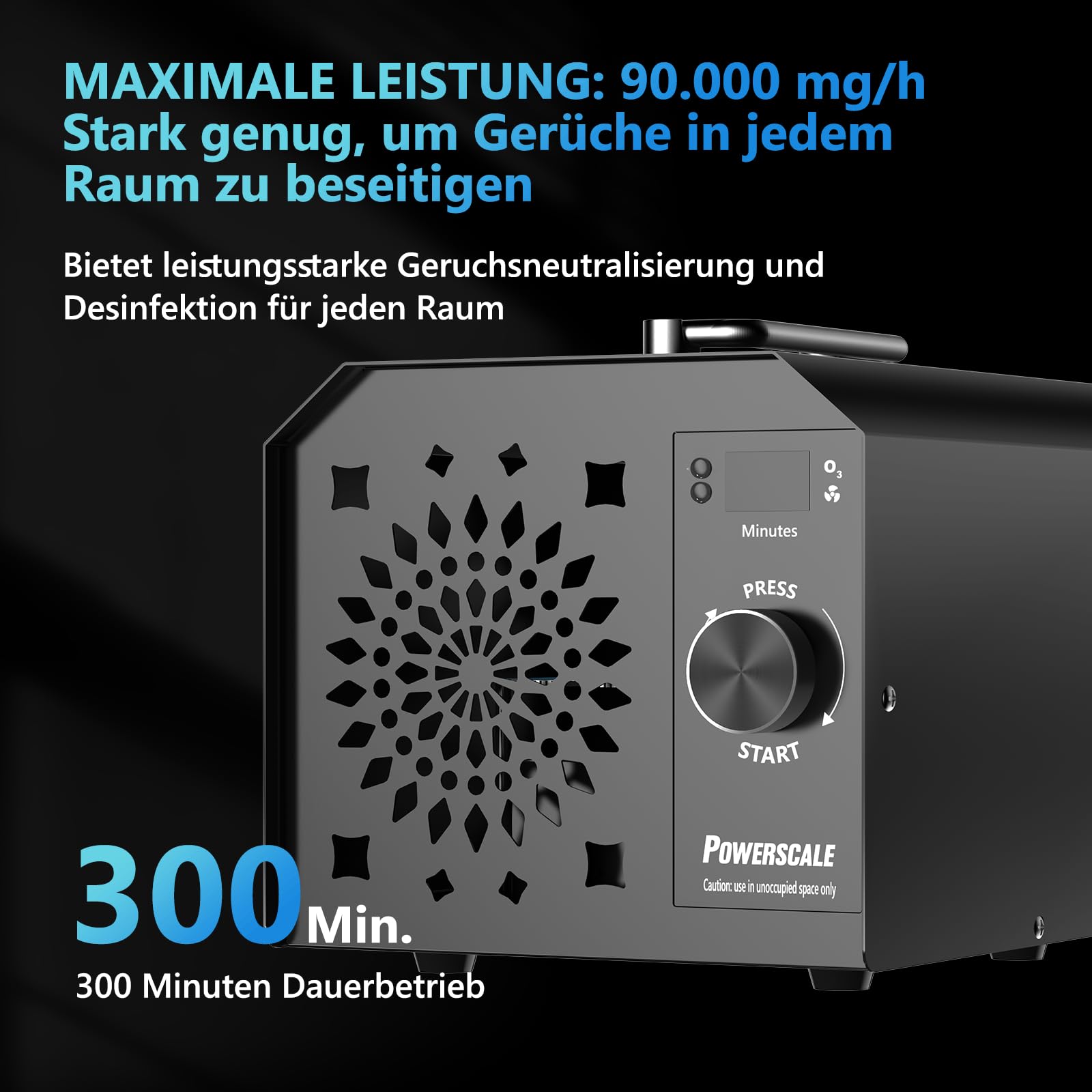 PowerScale OZB1 Generador de ozono comercial 90.000 mg/h – Purificador de aire industrial de ozono para eliminar olores, desinfección y esterilización para grandes espacios y oficinas (90,000 mg/h)