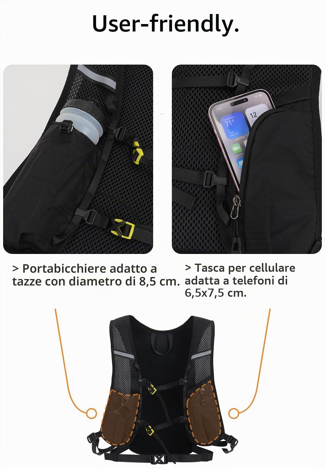 Zaino leggero da escursionismo da 15L, zaino piccolo per bicicletta, zaino per l’idratazione, adatto per speedhiking, MTB, sci e sport all’aperto.